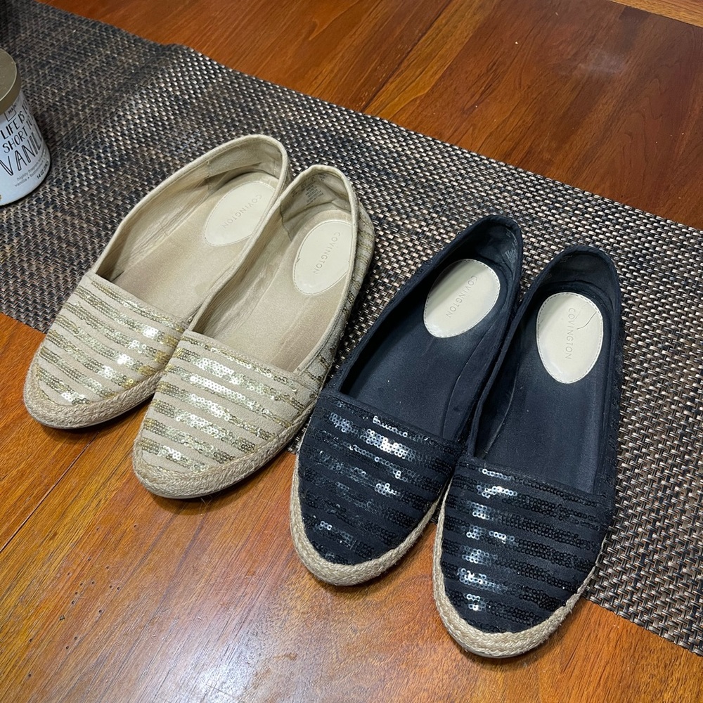 2 PAIRS TOGETHER. Flats. Gold & Black